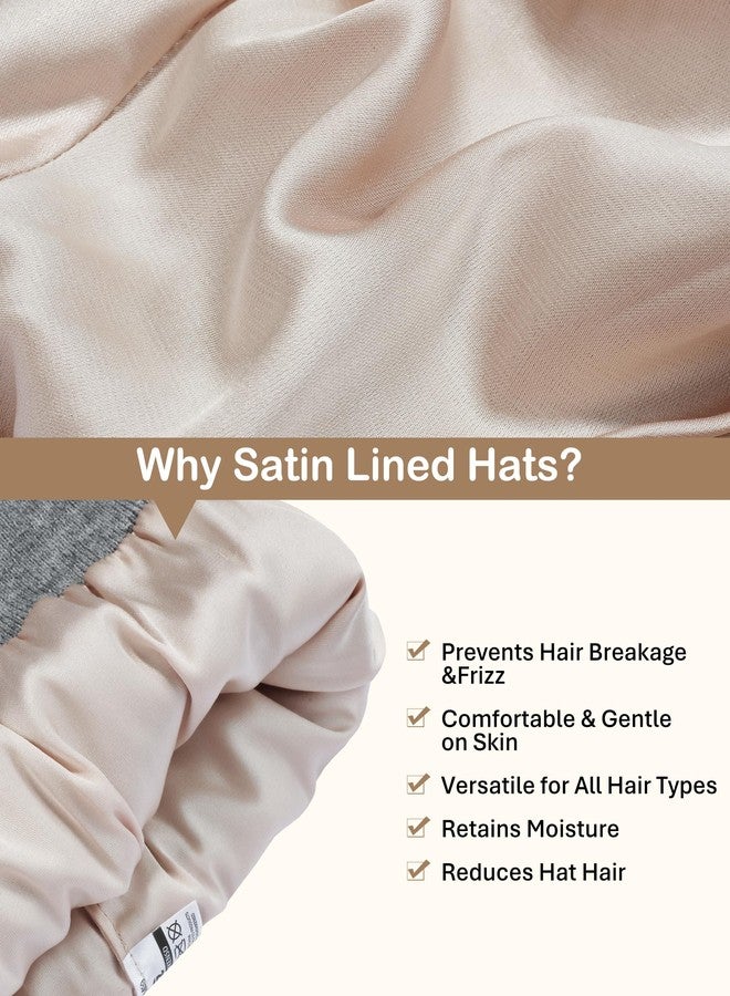 جادمكيندز قبعة صوفية مبطنة بالساتان من GADIEMKENSD، قبعة شتوية دافئة محبوكة بحافة مطوية للنساء، قبعة شتوية فضفاضة مبطنة بالحرير الناعم للرجال والنساء، قبعة شتوية باردة للتزلج والجري والأنشطة الخارجية، لون بيج. - Image 3
