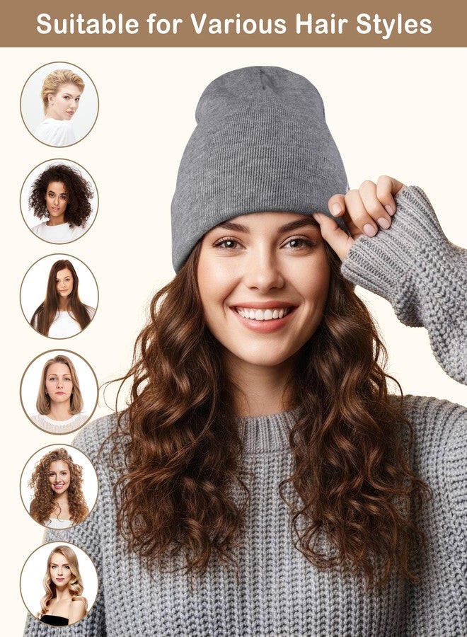 جادمكيندز قبعة صوفية مبطنة بالساتان من GADIEMKENSD، قبعة شتوية دافئة محبوكة بحافة مطوية للنساء، قبعة شتوية فضفاضة مبطنة بالحرير الناعم للرجال والنساء، قبعة شتوية باردة للتزلج والجري والأنشطة الخارجية، لون بيج. - Image 4