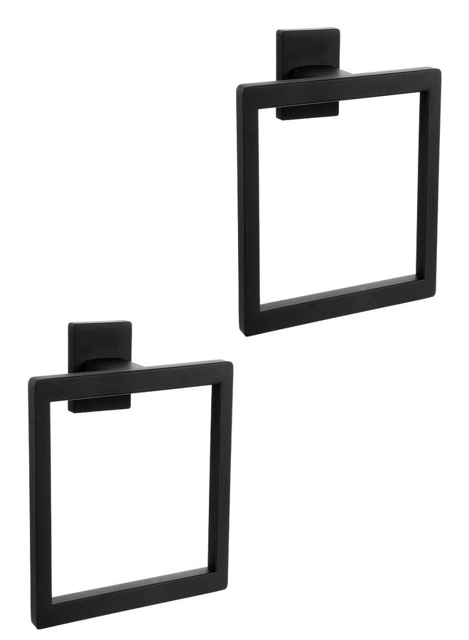 WLLHYF Towel Ring, 2 Pcs Black Matte Stainless Steel Towel Holder Metal Square Towel Hangers Wall Mounted Shower Towel Rings Hardware Accessories for Bathroom Kitchen - Image 1