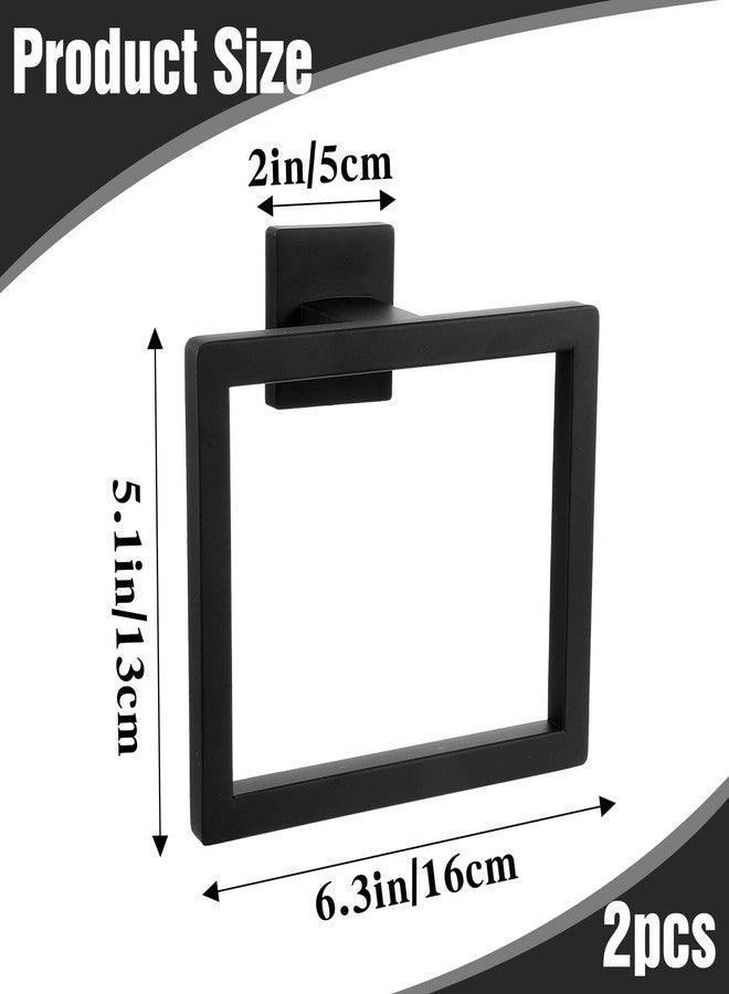 WLLHYF Towel Ring, 2 Pcs Black Matte Stainless Steel Towel Holder Metal Square Towel Hangers Wall Mounted Shower Towel Rings Hardware Accessories for Bathroom Kitchen - Image 2