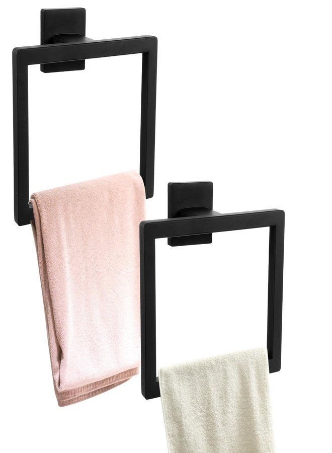 WLLHYF Towel Ring, 2 Pcs Black Matte Stainless Steel Towel Holder Metal Square Towel Hangers Wall Mounted Shower Towel Rings Hardware Accessories for Bathroom Kitchen - Image 3