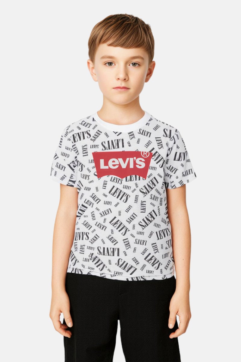 Levi's تي شيرت قصير الأكمام بألوان متعددة للأطفال الأولاد، بياقة دائرية بتصميم مطبوع شامل - Image 1