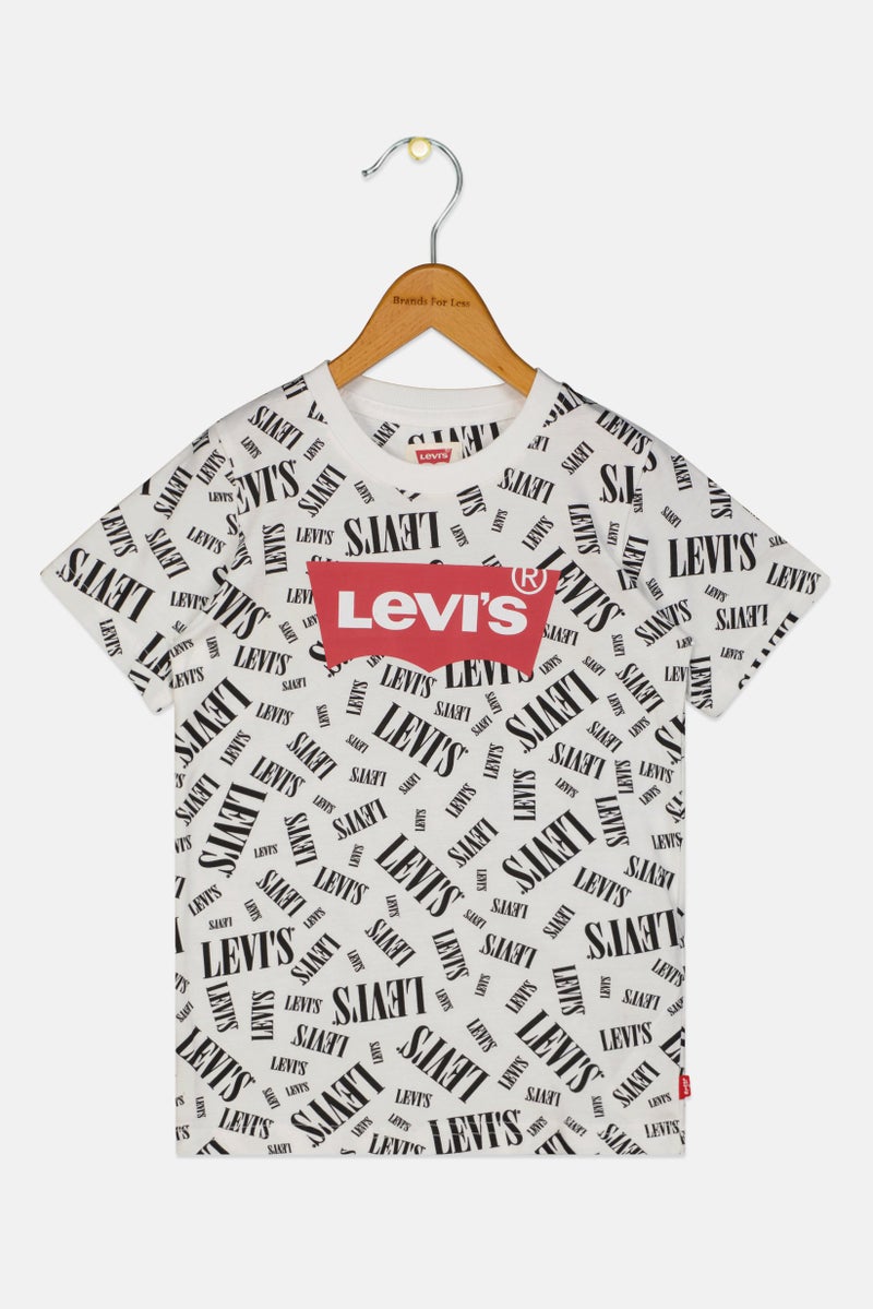 Levi's تي شيرت قصير الأكمام بألوان متعددة للأطفال الأولاد، بياقة دائرية بتصميم مطبوع شامل - Image 2