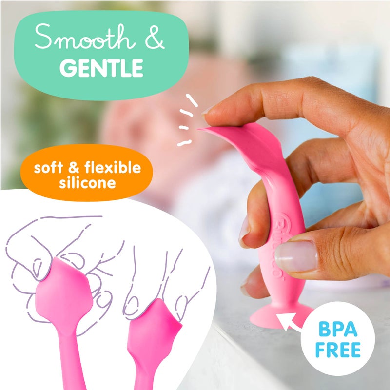 Baby Bum Brush Bumco Baby Bum Brush + Mini Baby Diaper Cream Spatula with Case - BPA-Free Silicone Diaper Spatula with Suction Cup, Wipe-Clean, Mom-Invented Butt Paste Applicator (Pink & Pink) - Image 4