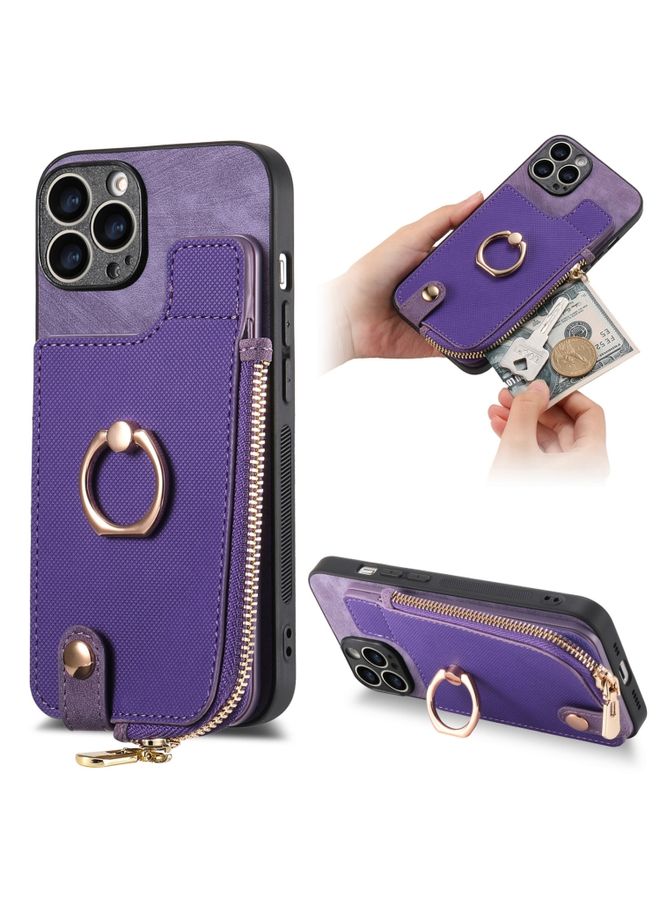 BGM Case Cover For iPhone 13 Pro Cross Leather Ring Vertical Zipper Wallet Back Phone Case Purple