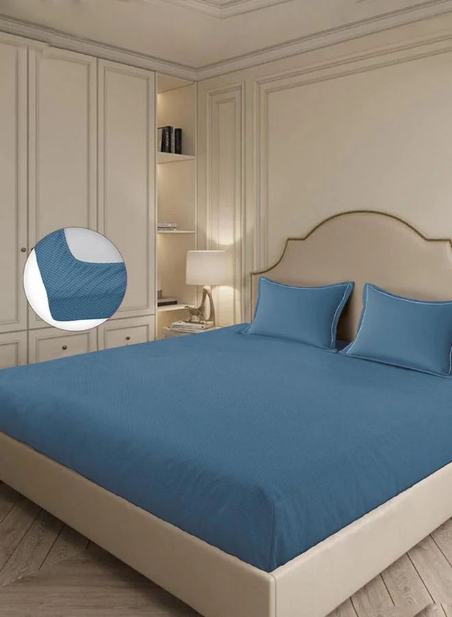 Mulberry Living 100% Cotton 3-Pieces Bedding Set, Micro Checks - Mineral Blue