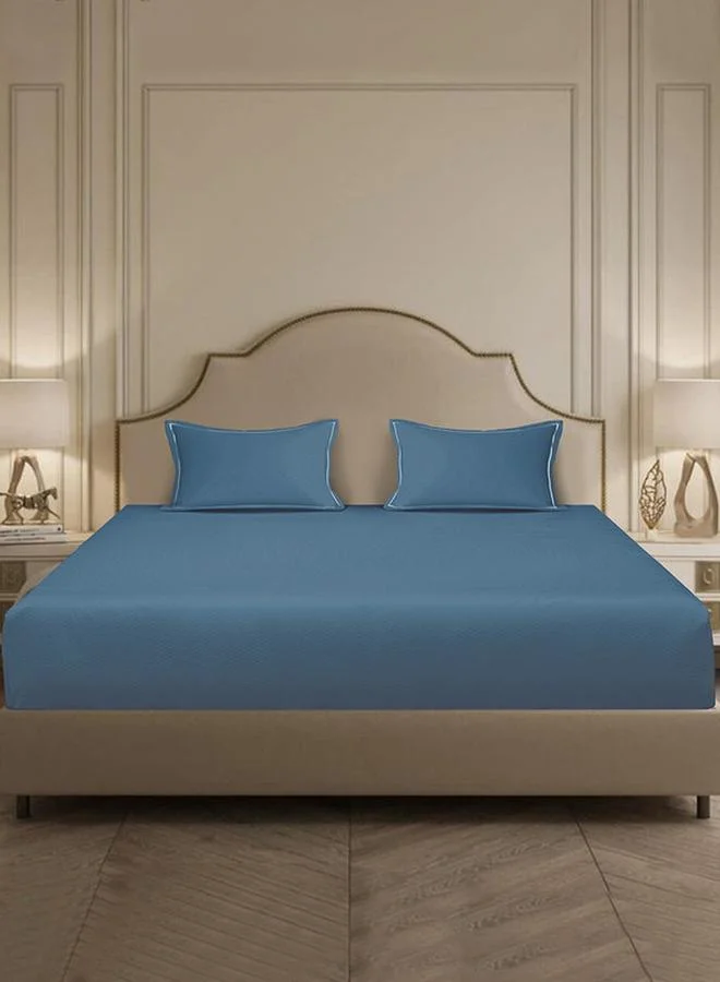 Mulberry Living 100% Cotton 3-Pieces Bedding Set, Micro Checks - Mineral Blue