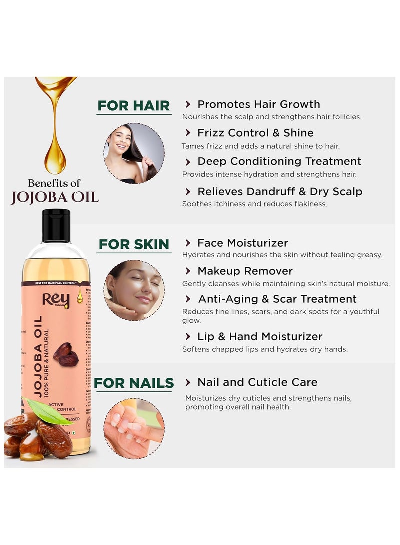 Rey Naturals ReyNaturals Cold Pressed Jojoba Oil For Hair Growth 200 ml - Image 3
