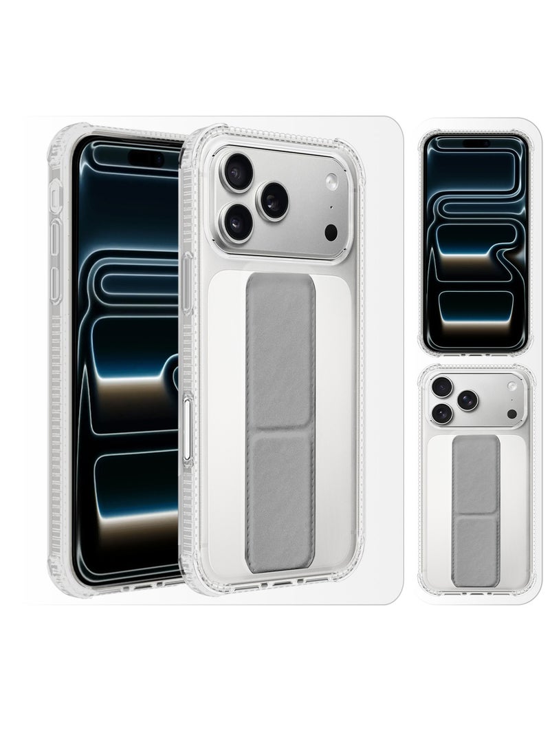 CATANES 2 Packs Finger Grip Clear Case Cover for iPhone 17 Pro- Kickstand Car Magnetic Holder Multi-function Protective Two-in-one Case with Privacy Screen Protector - Grey - Image 4