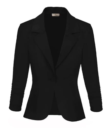 Hybrid & Company Women's Lightweight Casual Work Office Stretch Ponte Cardigan Blazer Jacket JK1131 Black X Large - Image 2