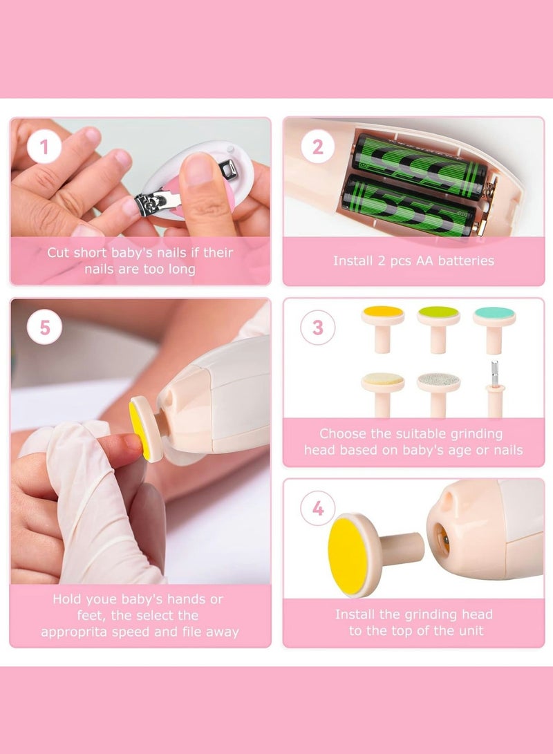 Baby Nail Filer and Baby Nail Clippers with Light Set,  Electric Infant Nail Trimmer Kit, for Newborn Toddler Kids Toes and Fingernails, Polish and Trim - Image 5