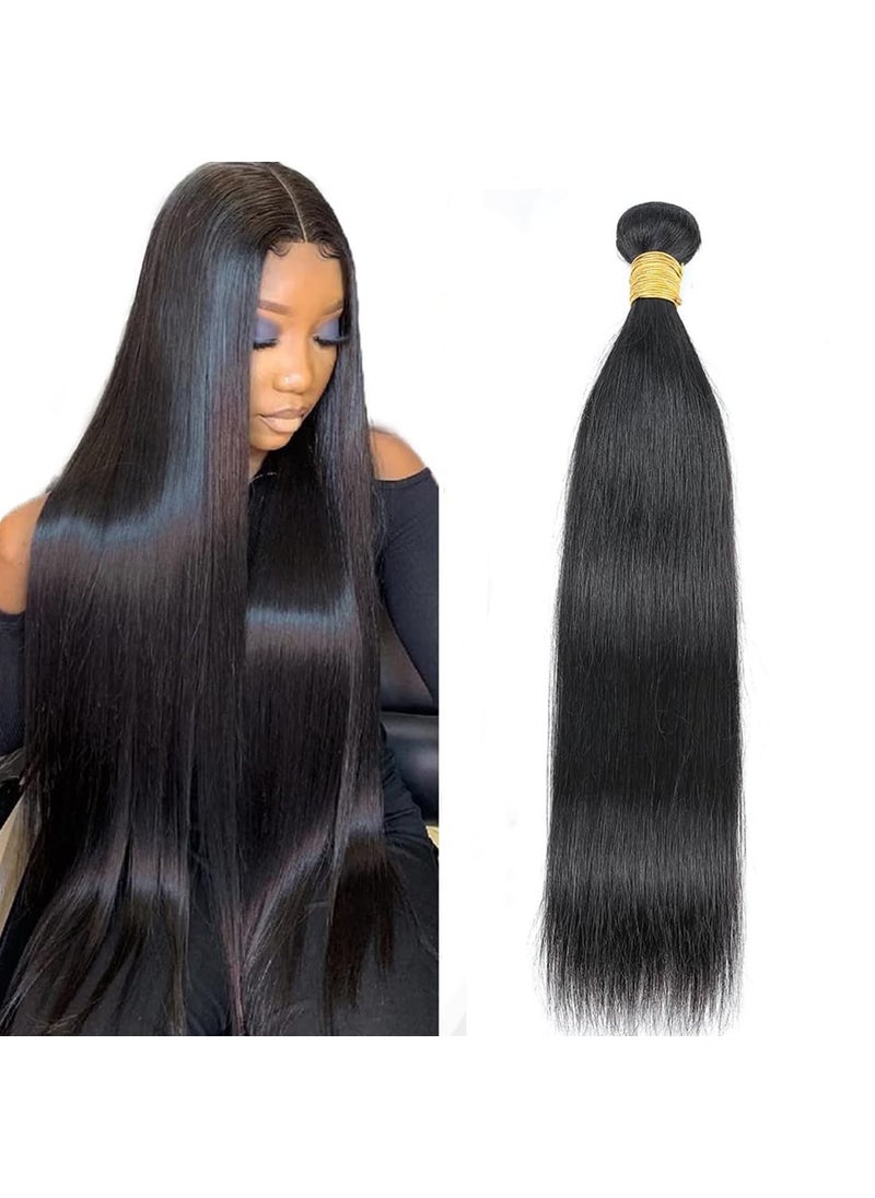 AUTTO Brazilian Human Hair 1 Bundle 12A Straight Human Hair Single Bundle 26inch 100 Unprocessed Virgin Human Hair Straight Quick Weave Bundle Raw One Bundle Deals Natural Black 
