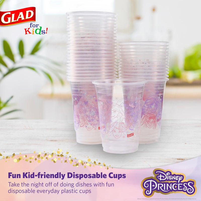 Glad for Kids Disney Princess 16oz Clear Plastic Cups | Disney Princess Plastic Cups  Kids Snack Cups | Kid-Friendly Plastic Cups for Everyday Use  16oz Plastic Cups 36 Ct - Image 2