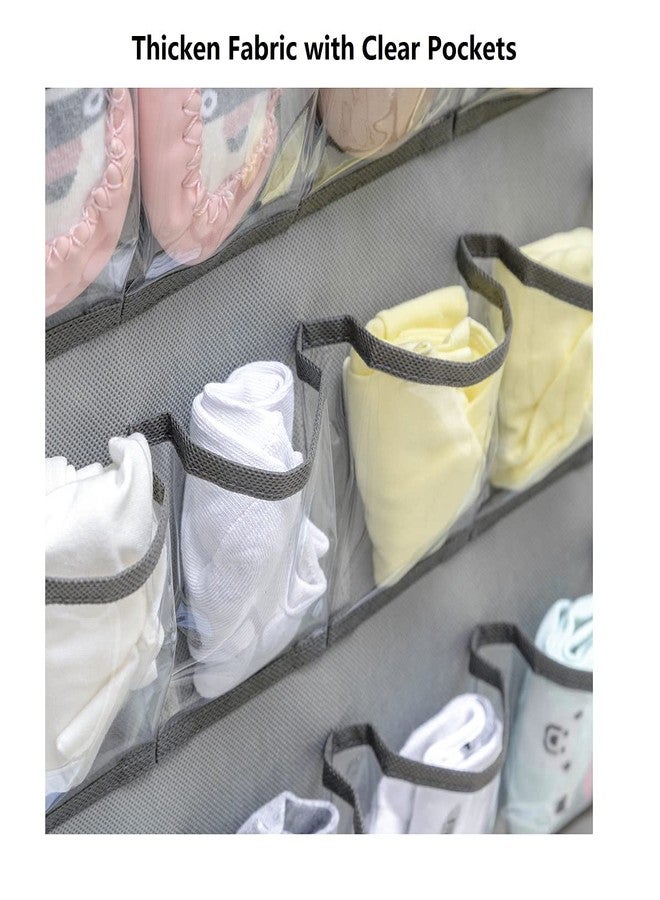ANZORG Hanging Baby Shoes Organizer Baby Headband Holder Closet Organizer for Baby Bow Socks Underwear with 30 Clear Pockets (GREY) - Image 4