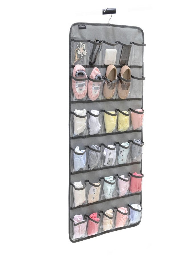 ANZORG Hanging Baby Shoes Organizer Baby Headband Holder Closet Organizer for Baby Bow Socks Underwear with 30 Clear Pockets (GREY) - Image 1