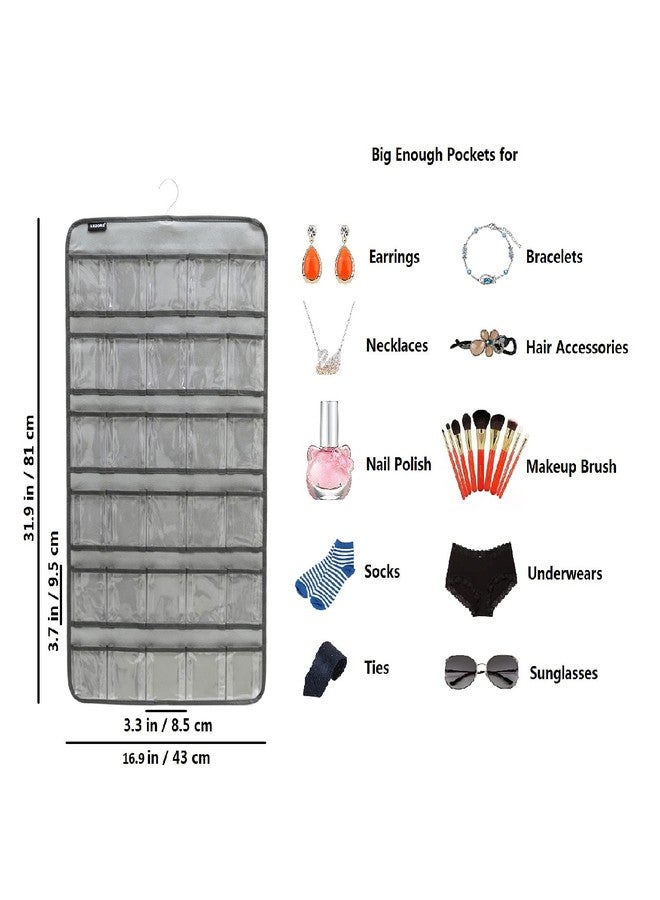 ANZORG Hanging Baby Shoes Organizer Baby Headband Holder Closet Organizer for Baby Bow Socks Underwear with 30 Clear Pockets (GREY) - Image 2