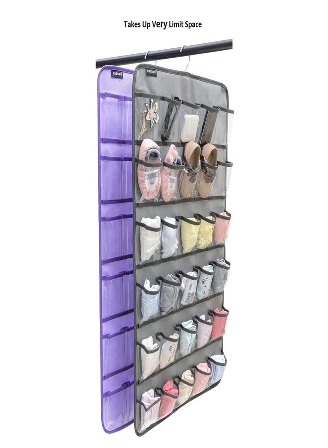 ANZORG Hanging Baby Shoes Organizer Baby Headband Holder Closet Organizer for Baby Bow Socks Underwear with 30 Clear Pockets (GREY) - Image 3