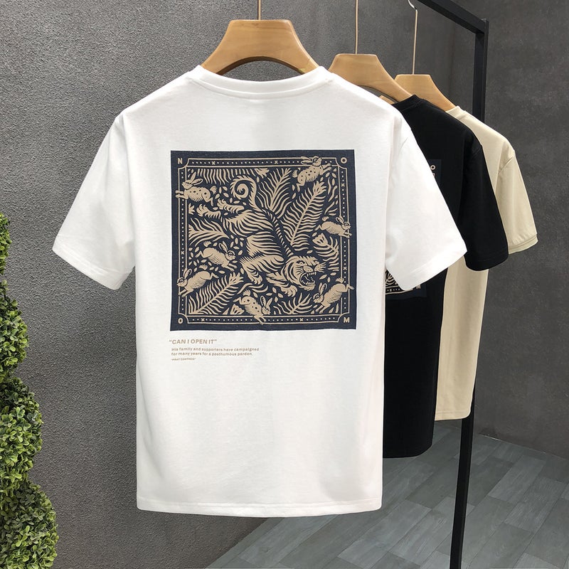 Popular Printed Short-Sleeved T-Shirt Men'S Trendy Brand Round Neck Clothes 2025 Men'S Korean Style Slim Half-Sleeve - Image 2