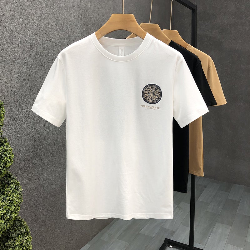 Popular Printed Short-Sleeved T-Shirt Men'S Trendy Brand Round Neck Clothes 2025 Men'S Korean Style Slim Half-Sleeve - Image 4