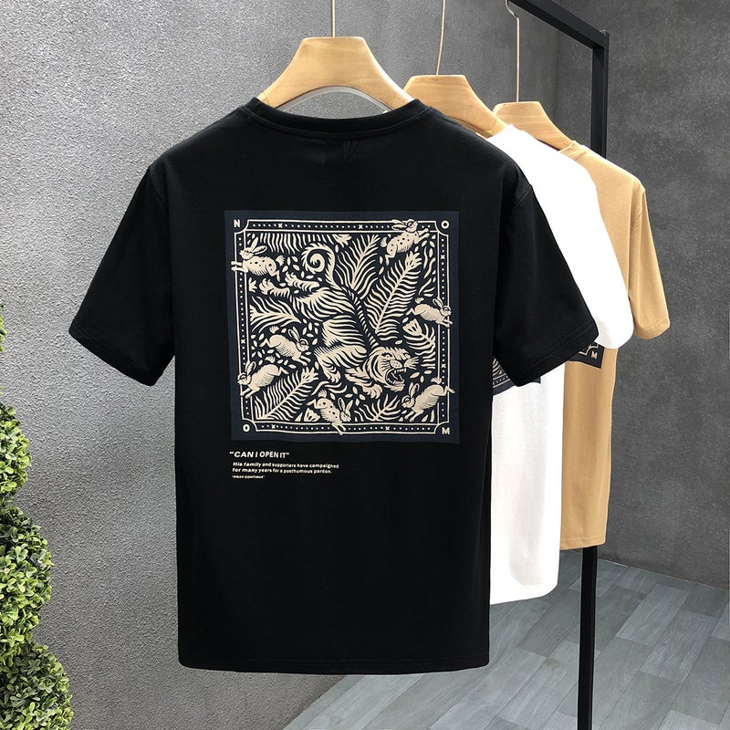 Popular Printed Short-Sleeved T-Shirt Men'S Trendy Brand Round Neck Clothes 2025 Men'S Korean Style Slim Half-Sleeve - Image 3
