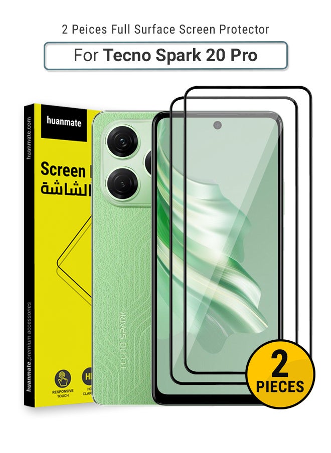 huanmate - 2 Pieces Tecno Spark 20 Pro Screen Protector – Premium Edge to Edge Tempered Glass, High Transparency, Delicate Touch, Anti-Explosion, Smooth Arc Edges, Easy Installation - Image 1