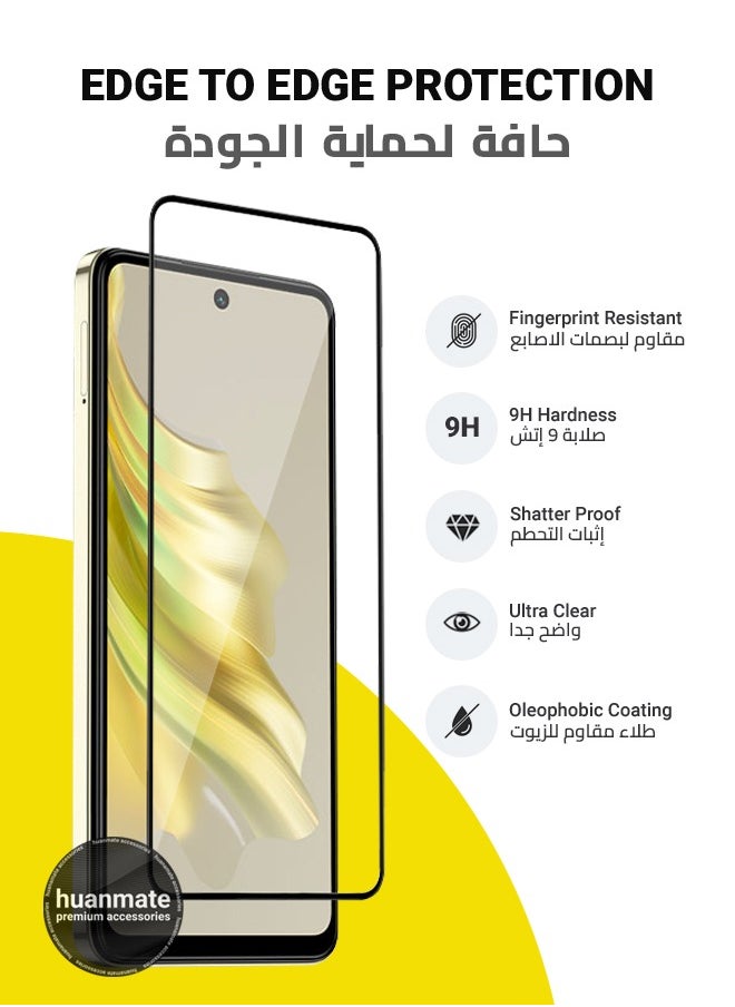 huanmate - 2 Pieces Tecno Spark 20 Pro Screen Protector – Premium Edge to Edge Tempered Glass, High Transparency, Delicate Touch, Anti-Explosion, Smooth Arc Edges, Easy Installation - Image 1