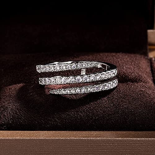 RKKOJJO 925 Sterling Silver Shiny Full Diamond Ring Three Rows Cubic Zirconia Cocktail Rings CZ Diamond Multi Row Ring Eternity Engagement Wedding Band Ring for Women Size 10 - Image 5