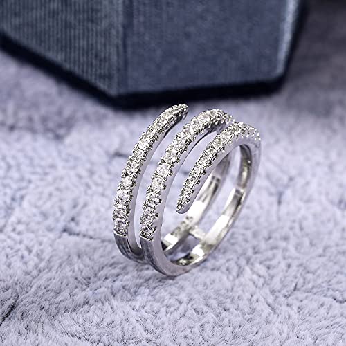 RKKOJJO 925 Sterling Silver Shiny Full Diamond Ring Three Rows Cubic Zirconia Cocktail Rings CZ Diamond Multi Row Ring Eternity Engagement Wedding Band Ring for Women Size 10 - Image 2
