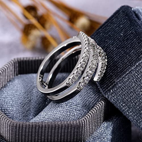 RKKOJJO 925 Sterling Silver Shiny Full Diamond Ring Three Rows Cubic Zirconia Cocktail Rings CZ Diamond Multi Row Ring Eternity Engagement Wedding Band Ring for Women Size 10 - Image 4