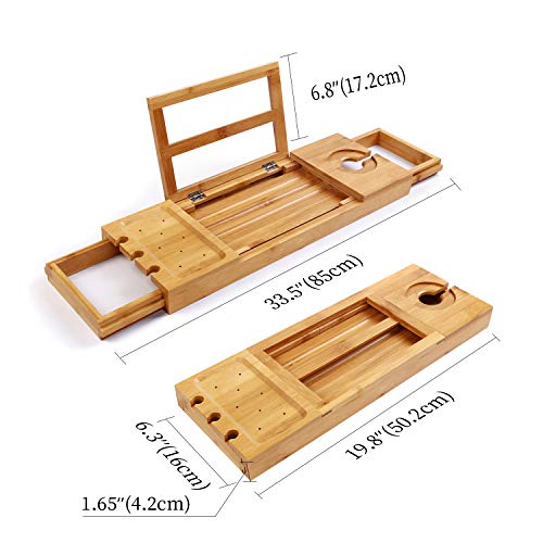 Utoplike Bamboo Bathtub Caddy Tray Bath Tray for Tub, Adjustable Bathroom Bathtub Organizer with Book Tablet Wine Glass Cup Towel Holder - Image 4