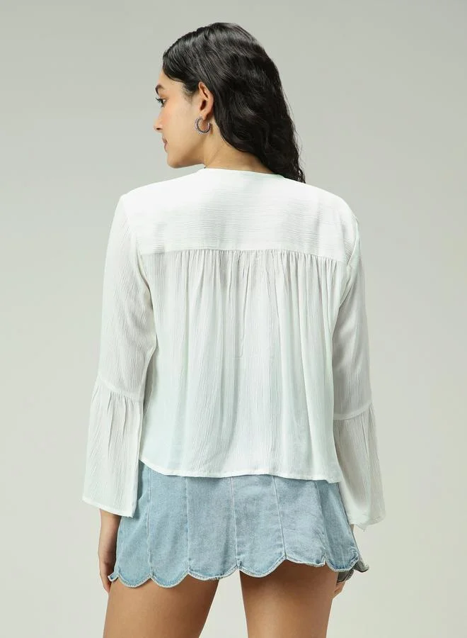 Outzidr  White Button Down Flowy Shirt for Women | Best Price UAE