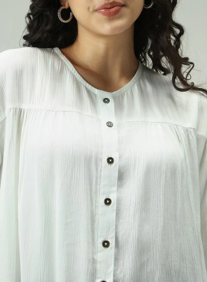 Outzidr  White Button Down Flowy Shirt for Women | Best Price UAE