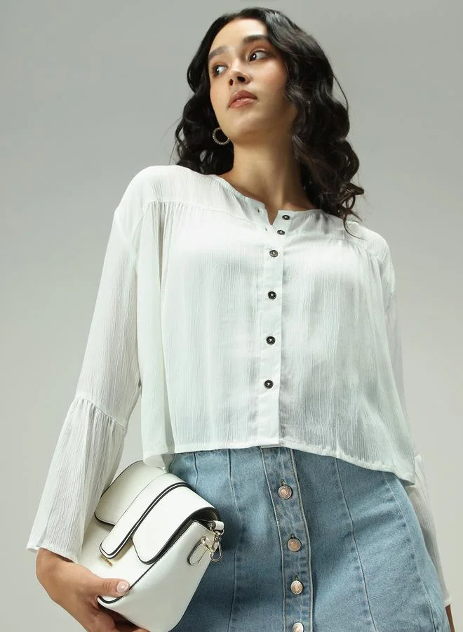 Outzidr  White Button Down Flowy Shirt for Women | Best Price UAE