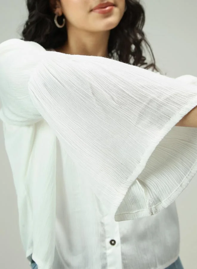 Outzidr  White Button Down Flowy Shirt for Women | Best Price UAE