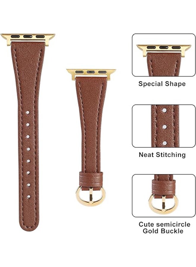Leather Bands Compatible with Apple Watch Band for Women 38mm 40mm 41mm 42mm 44mm 45mm 46mm 49mm, Slim Strap Wristband for iWatch Series SE SE2 Series 10 9 8 7 6 5 4 3 2 1,Brown - Image 2
