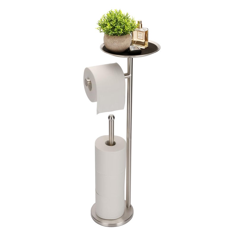 Sfemn Freestanding Toilet Paper Stand with Shelf and Storage Brushed Nickel