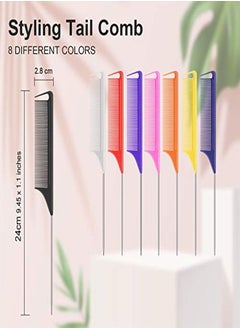 Patelai 8 Pieces Pintail Comb Rat Tail Comb Hairdressing Styling Comb Antistatic Heat Resistant Tail Comb Teasing Comb Parting Comb For Hair Salon Home Supplies 8 Colors  - Image 2