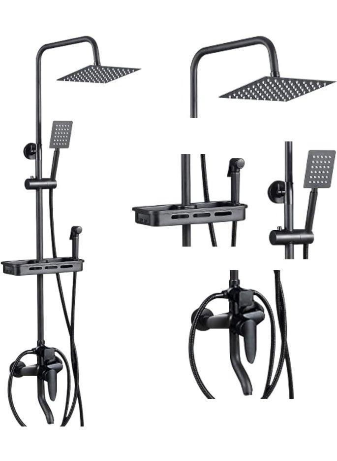 Arabest Shower Set, Shower Kit 8-Inch Shower Head with Handheld Including Rough-in Valve Body, Storage rack and Trim Bathroom Rainfall Shower Kit Square  - Image 1