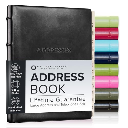 Gallery Leather Large Address Book with Alphabetical Tabs up to 480 Records, Leather Notebook Hardcover, Telephone and Address Books - 9x7, Desk Address, Acadia Black - Image 1