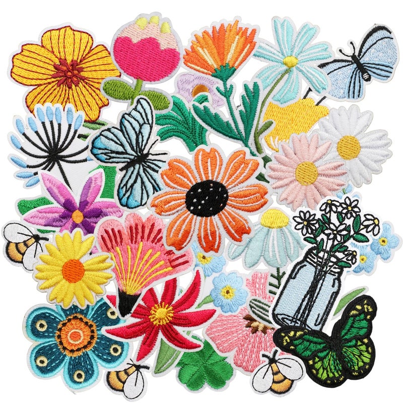 HappFestiv 32 Pcs Spring Themed Iron onSew on Patches Cute Flower Butterfly Embroidered Applique Patches Clothes Backpacks Hats Pants Jackets Jeans Decoration DIY Accessories - Image 3