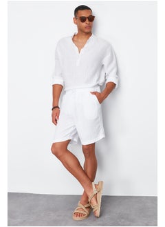 trendyol شورت صيفي منسوج من قماش الموسلين الأبيض TMNSS24SR00059  - Image 3