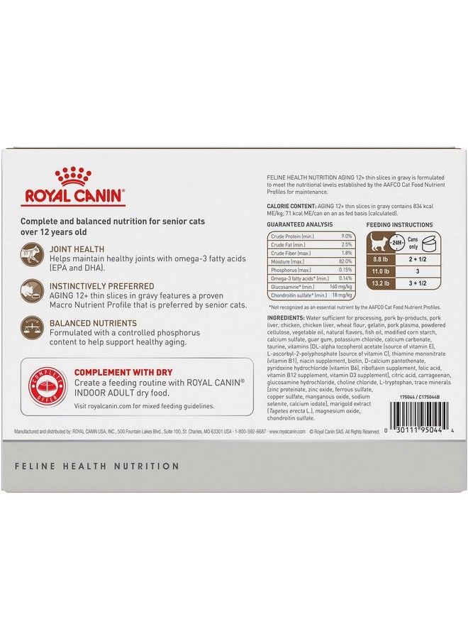 Royal Canin Aging 12+ Thin Slices in Gravy Canned Cat Food, 3 oz can (12-pack) - Image 1