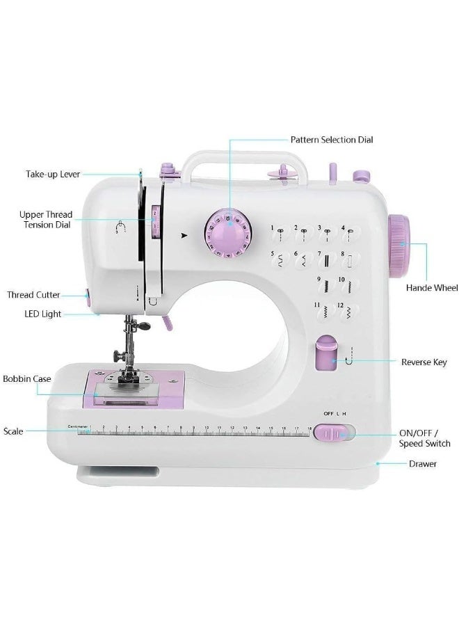 MOMENT Mini Sewing Machine Portable Sewing Machine, 12 Built-In Stitches Small Sewing Machine Double Threads And Two Speed Multi-Function Mending Machine With Foot Pedal For Kids, Women - Image 2