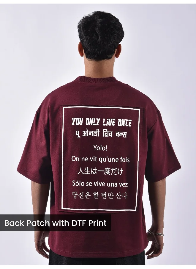 بيونغ Wine YOLO Back Patch Print Oversized T-Shirt