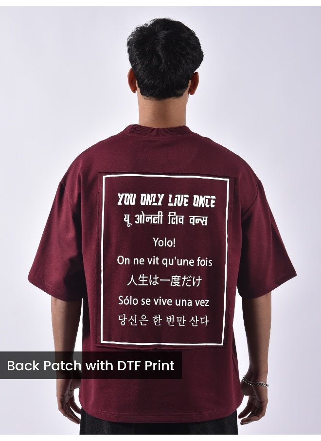 Beyoung Wine YOLO Back Patch Print Oversized T-Shirt  - Image 1