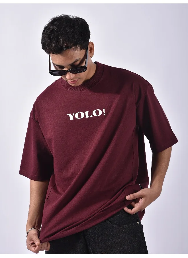 بيونغ Wine YOLO Back Patch Print Oversized T-Shirt