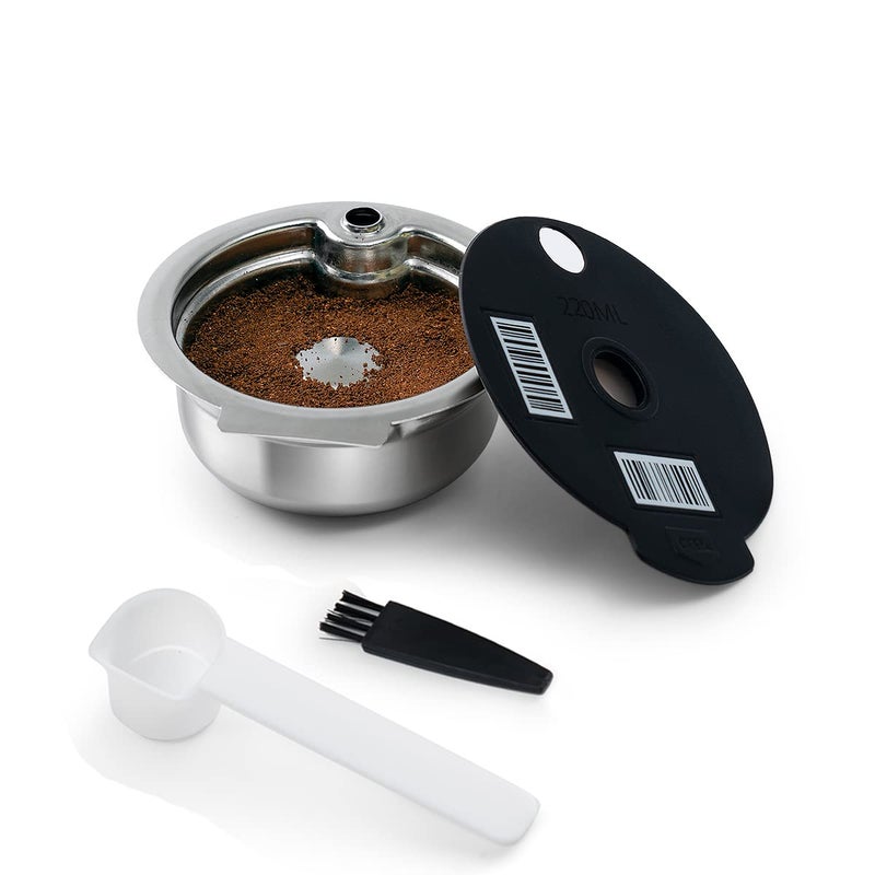 RECAFIMIL Reusable Tassimo Pads 220 ml Refillable Stainless Steel Tassimo Coffee Pads with Black Silicone Lid Compatible with Bosch Tassimo Machine