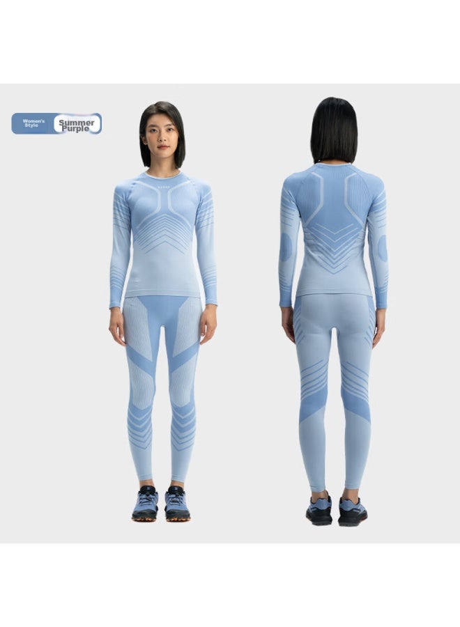 UTO Uto Ski Compression Quick-dry Shirt For Women, Functional Underwear, Sweat-wicking, Outdoor Sports, Running, Warm Set, Summer Purple, M - Image 2
