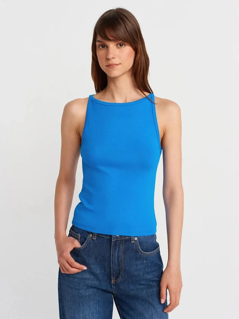 ديلفين Dilvin Ribbed Halterneck Slim-Fit Blouse