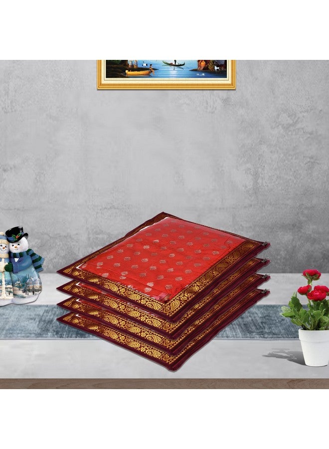 Kuber Industries Saree Cover | Clothes Storage Bag | Single Packing Saree with Zip Closure | Wardrobe Organizer | Cloth Stoarge Organizer | 4 Side Lace Design | Pack of 6 | Maroon - Image 5
